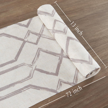 JINCHAN Linen Table Runner Moroccan Tile Print Kitchen Table Cloth 72 Inch Diamond Design Farmhouse Rustic Coffee Table Decor for Kitchen Dining Table Indoor Outdoor Decor 1 Panel Grey on Beige