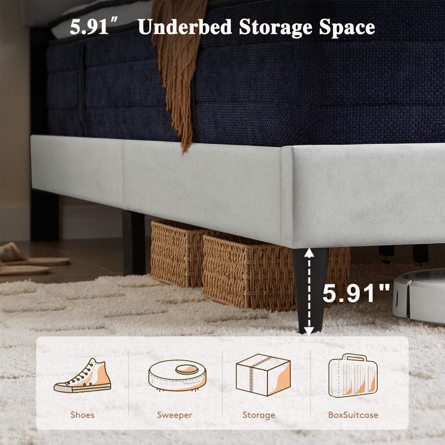 Full Size Bed Frame with Adjustable Headboard