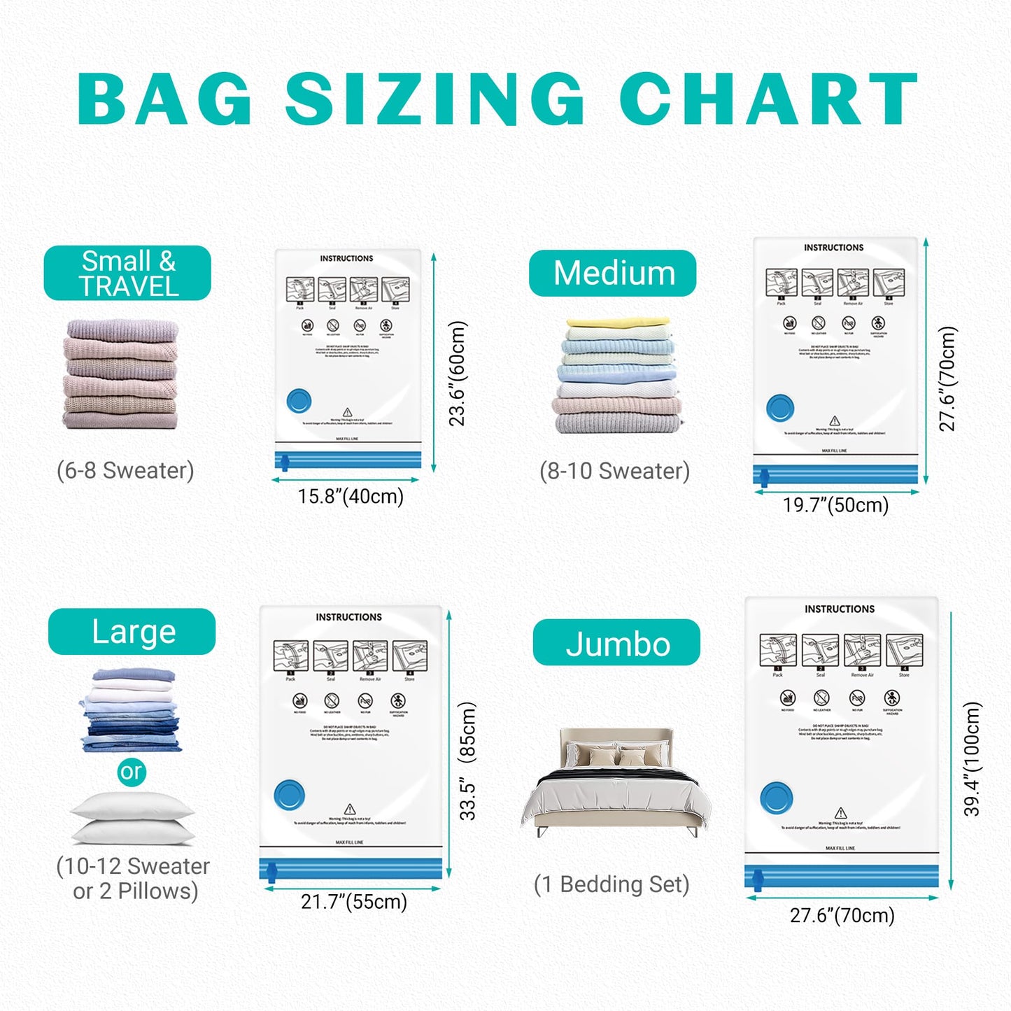 15 Pack Vacuum Storage Bags for Clothing Compression
