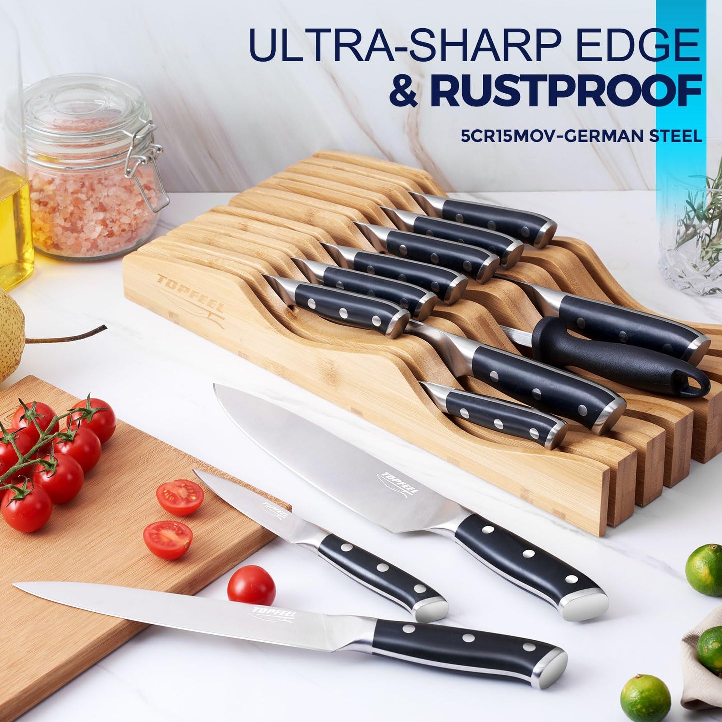 14-Piece Kitchen Knife Set with Bamboo Organizer