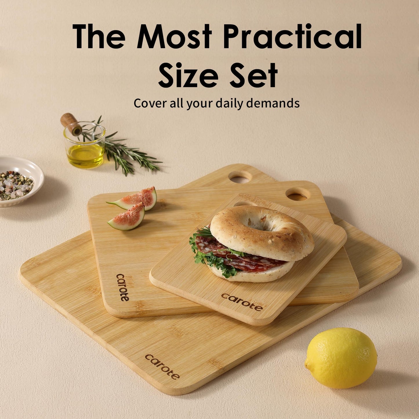 3pcs Bamboo Cutting Boards by CAROTE