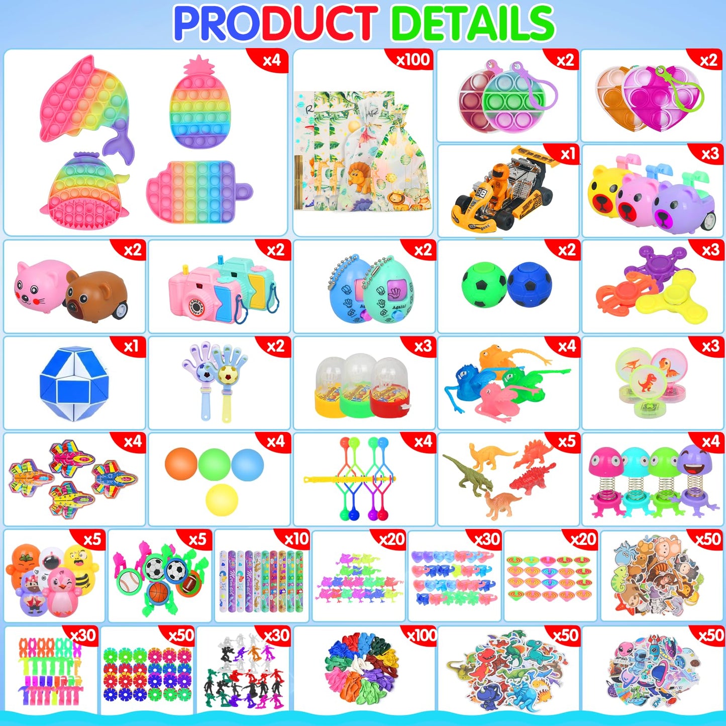 Erotodo 607 Pcs Party Favors for Kids, Fidget Toys Pack, Party Toys Assortment, Treasure Box Prizes, Goodie Bag Stuffers for Kids, Carnival Prizes, Autism Sensory Toys, Stocking Stuffers