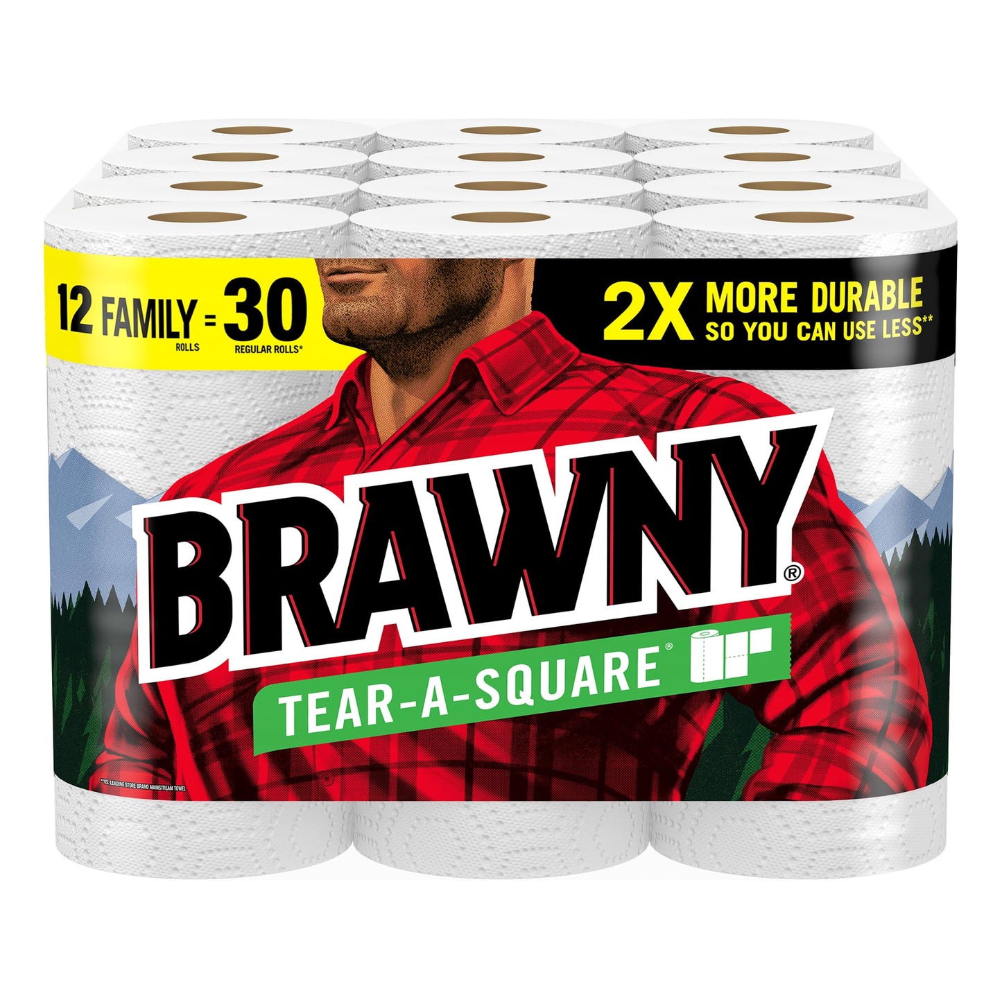 Brawny Tear-A-Square Paper Towels, 12 Family Rolls
