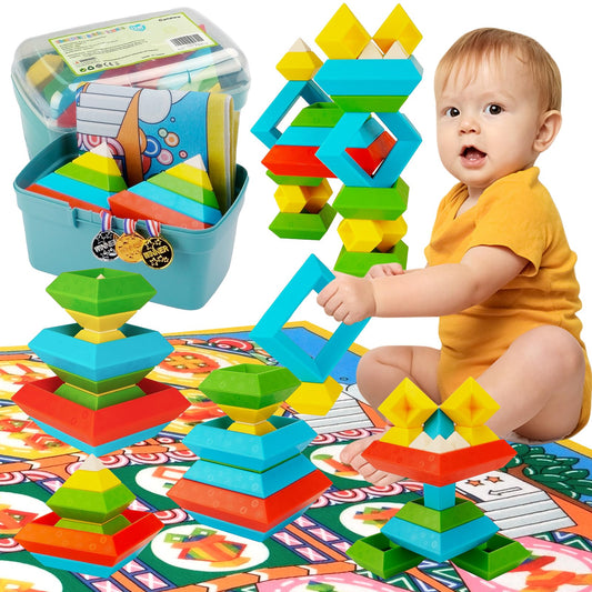 Ganowo Montessori Toys for 2 3 4 5 Year Old, 30 Pcs Pyramid Stacking Building Blocks Sensory Toys Learning Toys Preschool Gifts for Kids Age 2-4 3-5