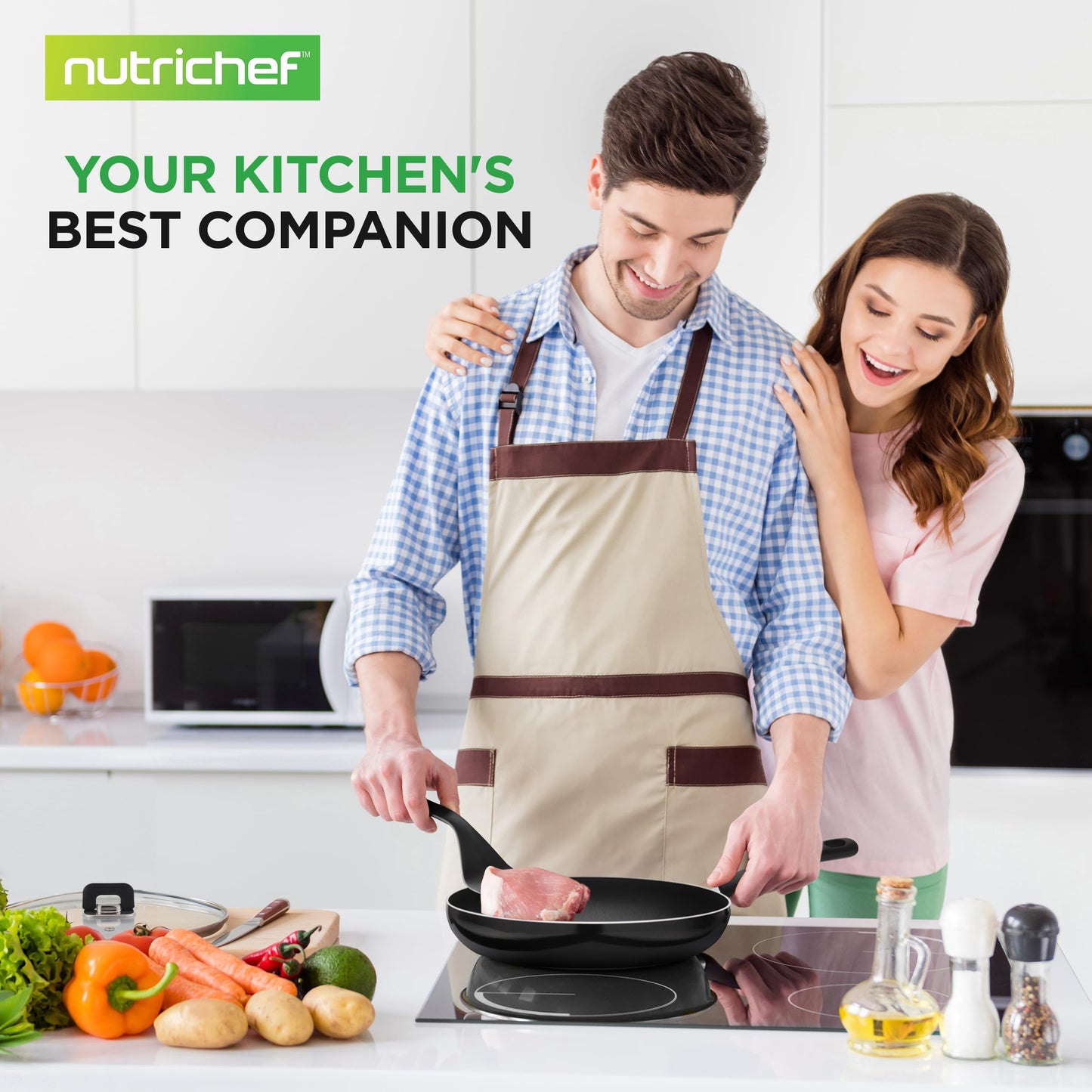 UPDATE: DEAD! NutriChef Kitchenware Cookware, Non-Stick Pans and Pots with foldable Knob, Space Saving, Stackable, Nylon Tools, Induction Base, Black (17-Piece Set), One Size