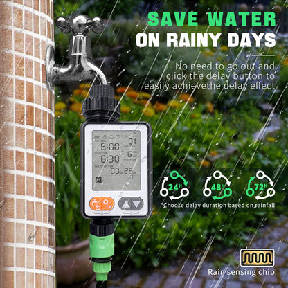 Sprinkler Timer for Garden Hose, 10 Programmable Water Timer with with Auto Rain Delay, IP54 Waterproof 3.3“ Large LCD Drip Irrigation System Timers for Plant, Yard, Lawns, Outdoor