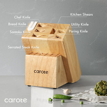 CAROTE 14-Piece Stainless Steel Knife Set with Block