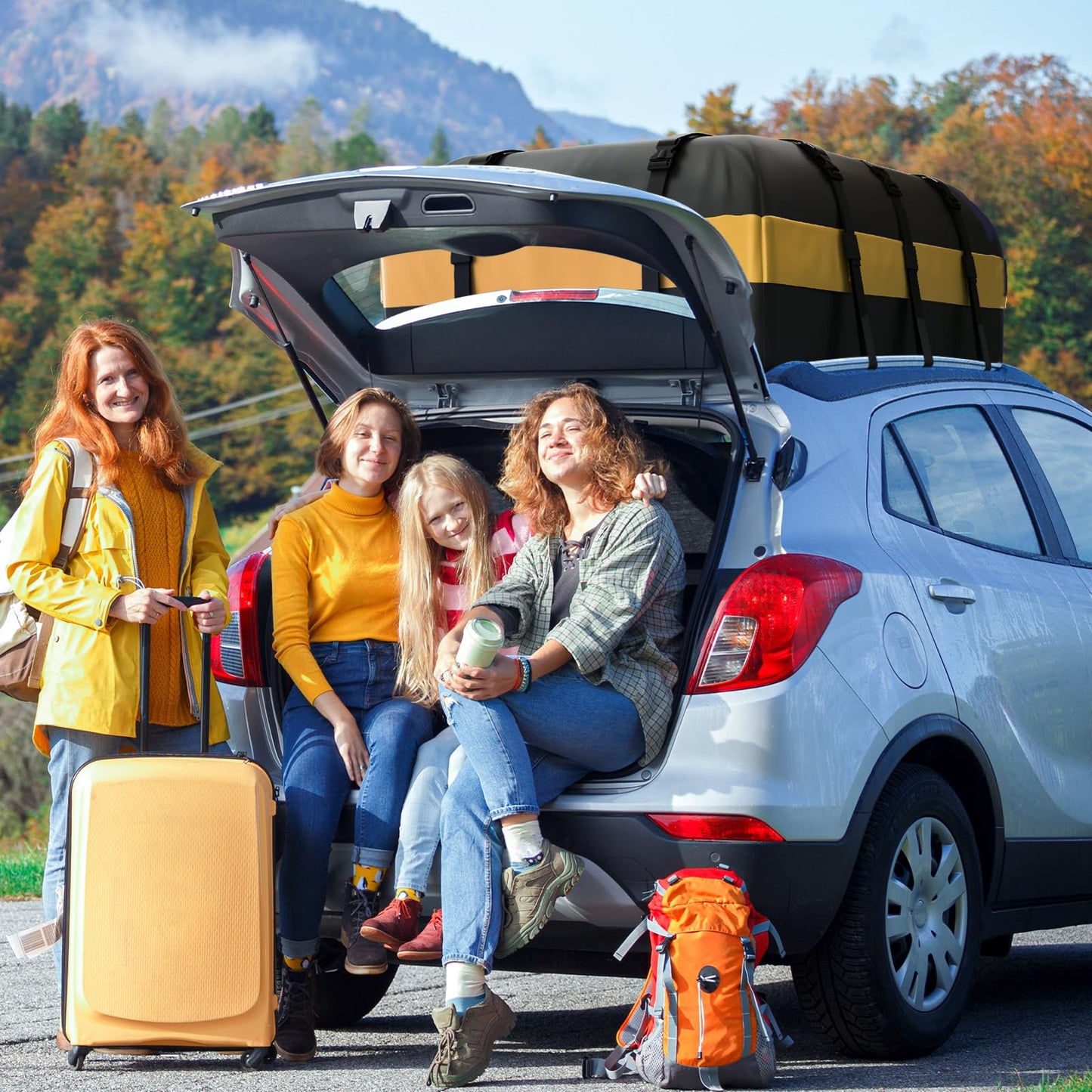 Car Rooftop Cargo Carrier Bag, 21 Cubic Feet Waterproo Car Top Carrier for All Vehicle with/Without Roof Rack, Includes Anti-Slip Mat, Luggage Lock, 6 Door Hooks, 2 Extra Straps, Storage Bag