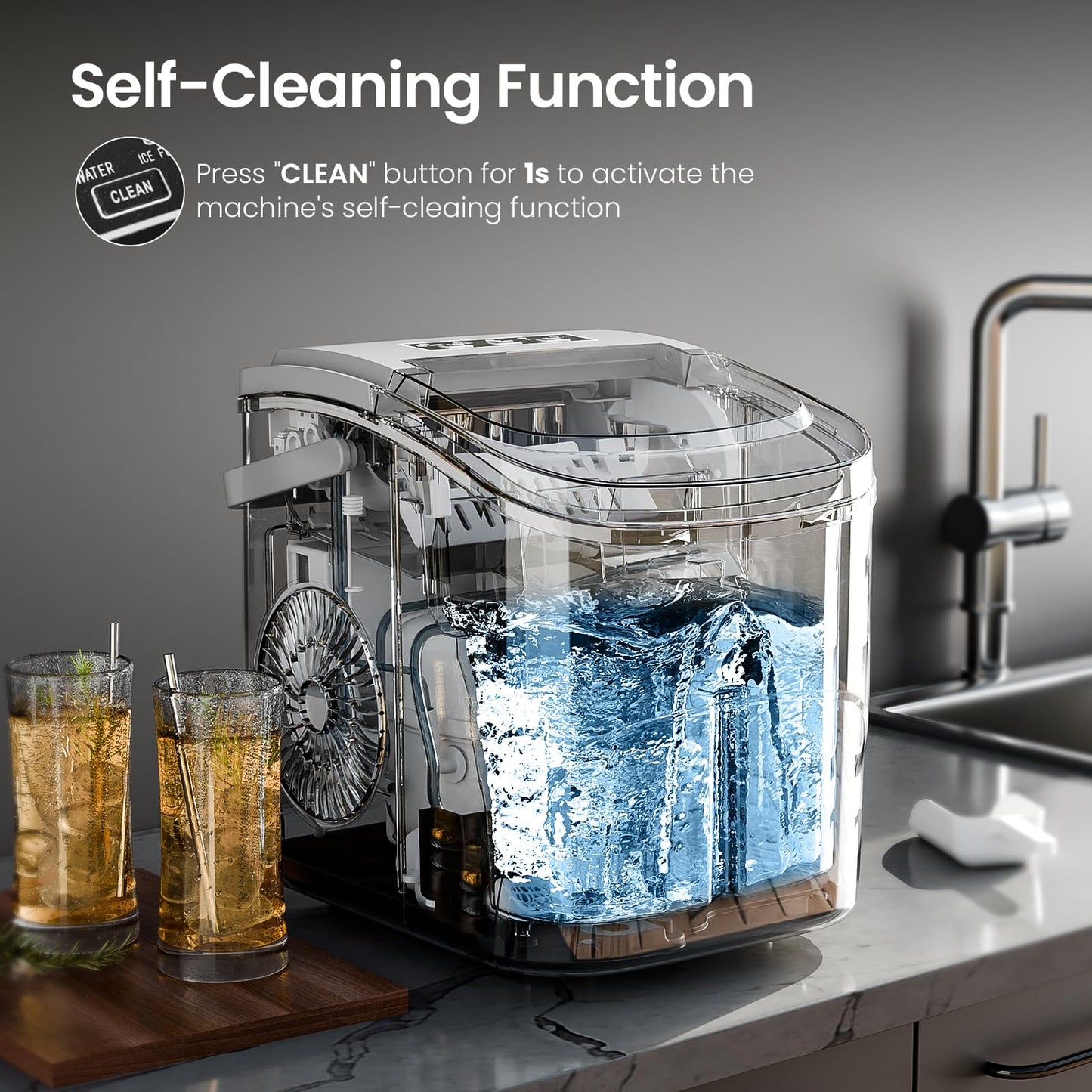 AGLUCKY Portable Ice Maker with Self-Cleaning