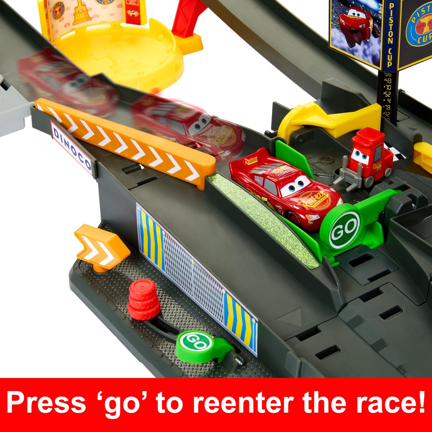 Mattel Disney and Pixar Cars Track Set, Piston Cup Action Speedway Playset with Lightning McQueen Toy Race Car, Wind-Up Booster