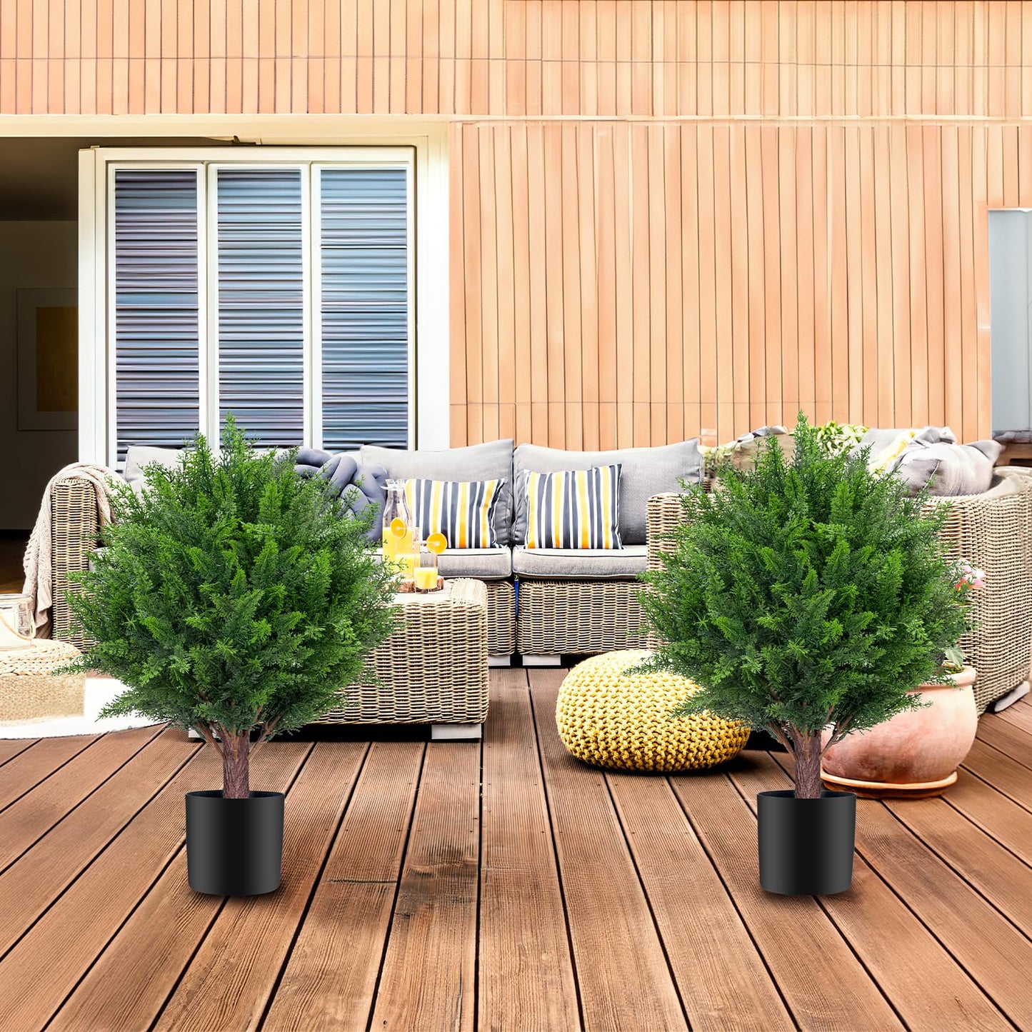 Set of 2 Faux Potted Topiary Trees