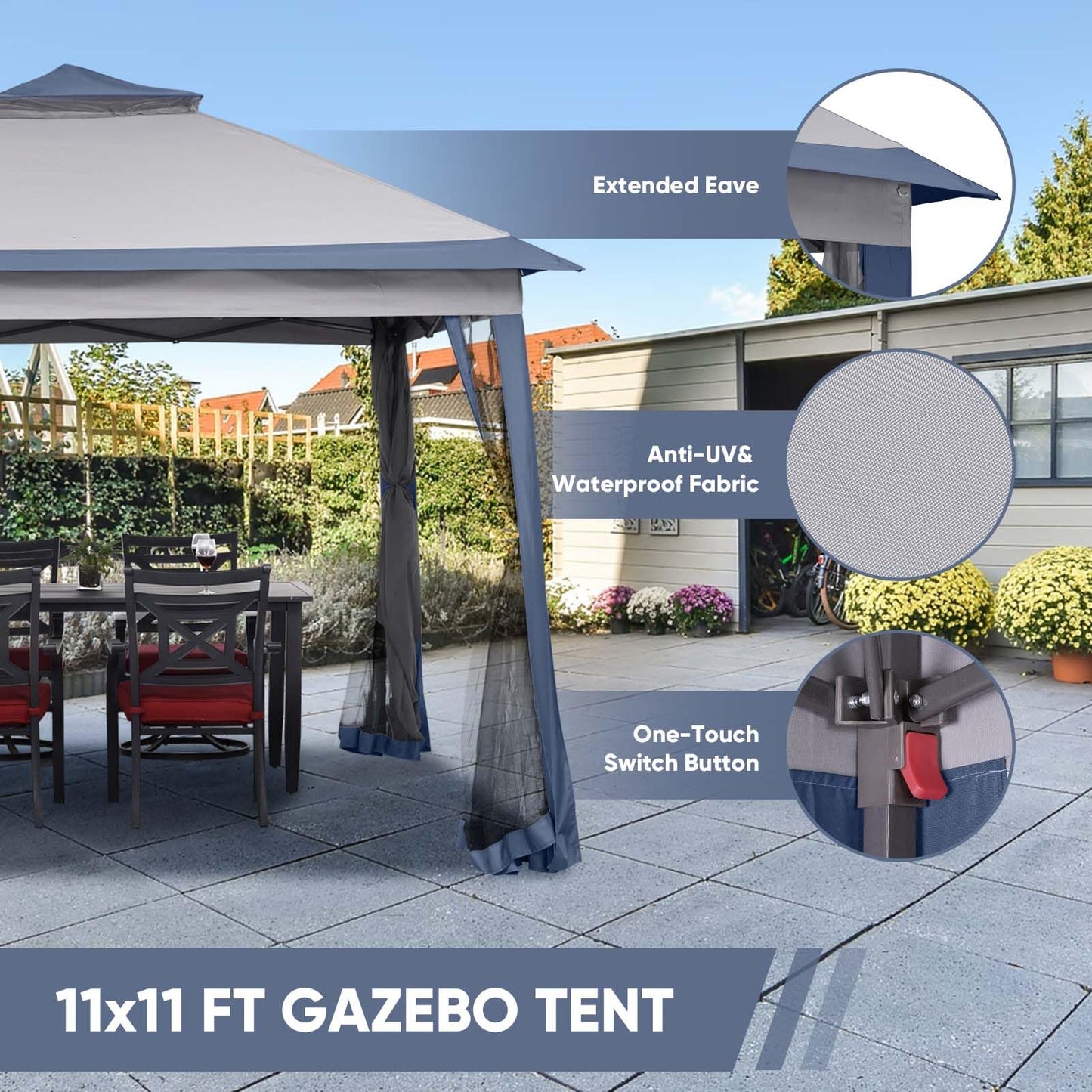 Wonlink 11x11 FT Adjustable Gazebo Tent with Netting