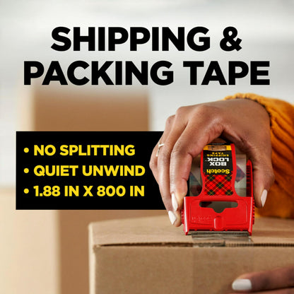 Scotch Box Lock Packaging Tape, 6 Rolls with Dispenser, 1.88 in x 800 in, Extreme Grip Packing, Shipping and Mailing Tape, Sticks Instantly to Any Box