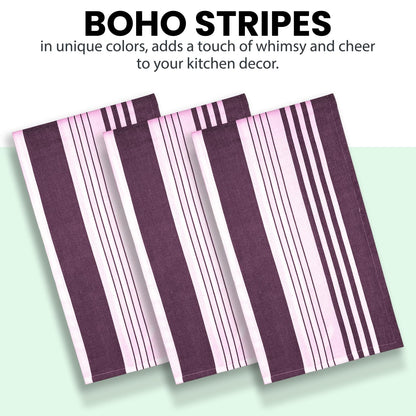 Candy Cottons Stripe Kitchen Towels Decor Mordern Design Centreband Tea Dish Towels Boho Stripe Absorbent Festive Gift Set of 3 Pantry Reusable Kitchen Dish Towel|Easter Spring Decor 18x28 Inch Purple