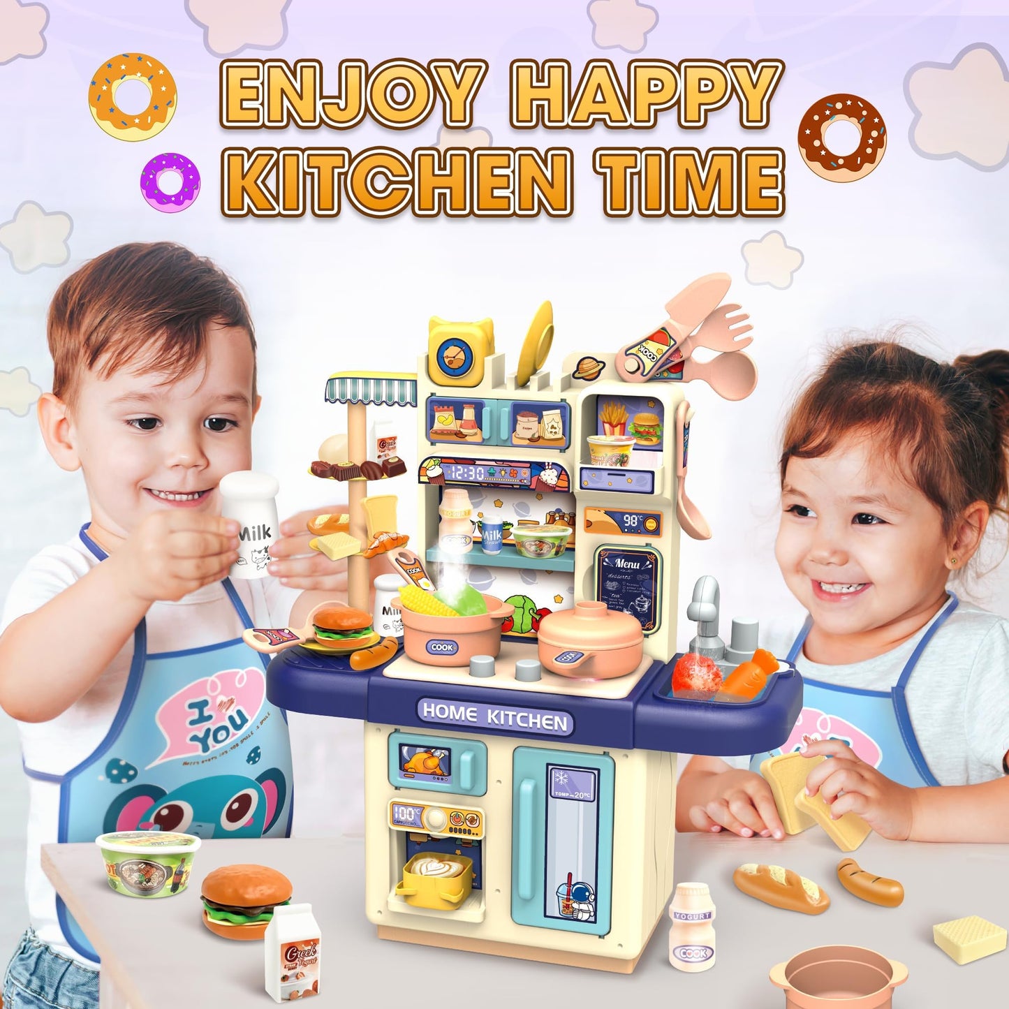 Kids Kitchen Playset with Realistic Steam & Lights