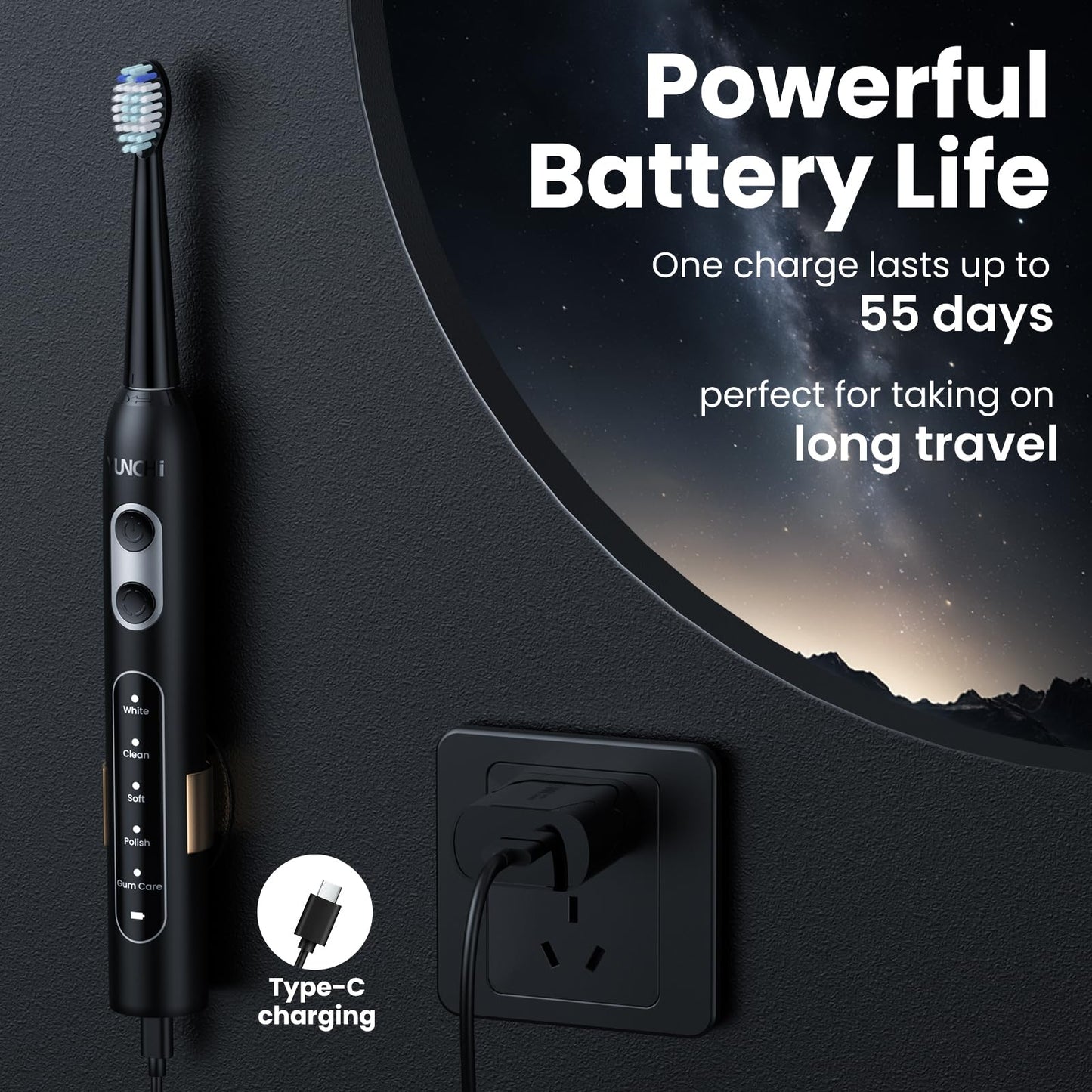 YUNCHI Sonic Electric Toothbrush with 4 Brush Heads
