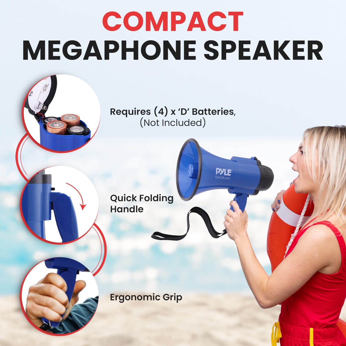 Pyle 30 Watt Battery-Operated Megaphone with Siren