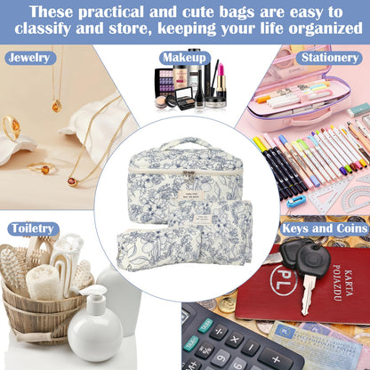 Quilted Floral Makeup Bag Set of 3