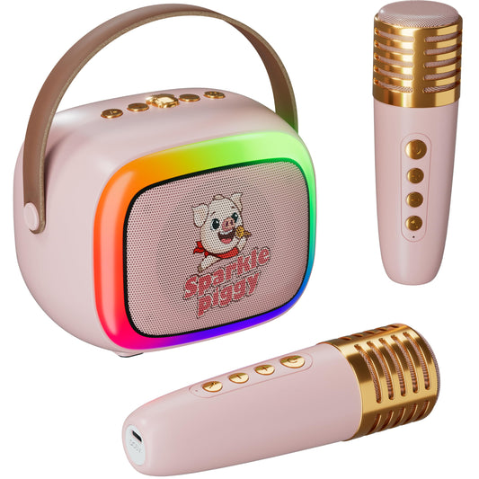 Mini Karaoke Machine with Wireless Mics for Kids