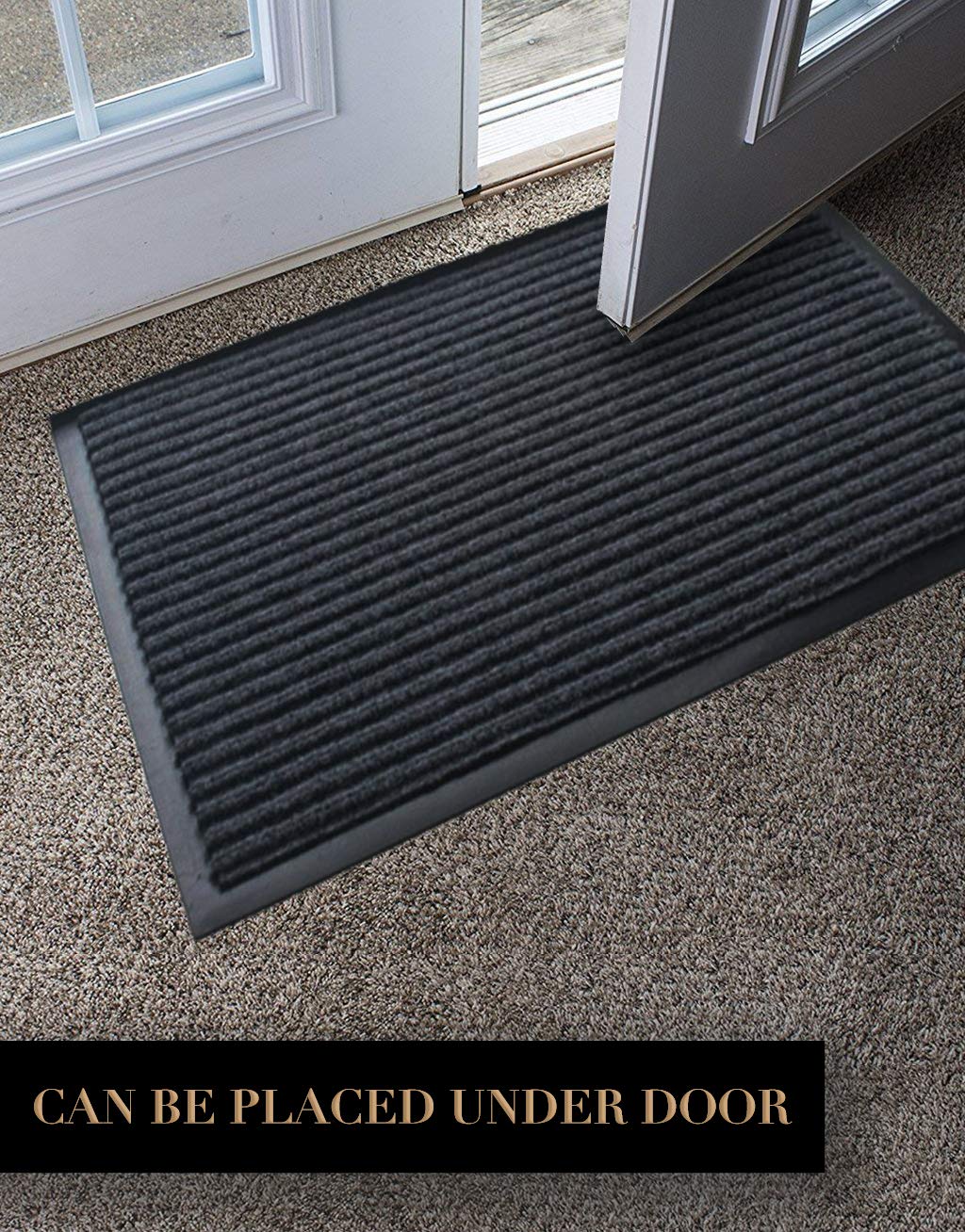 LuxUrux® Durable Rubber Door Mat - Heavy Duty, Indoor/Outdoor, Easy to Clean, Waterproof, Low-Profile Entry Mat for Entry, Patio, Garage - High Traffic (17'' x 30'', Striped Gray Design)