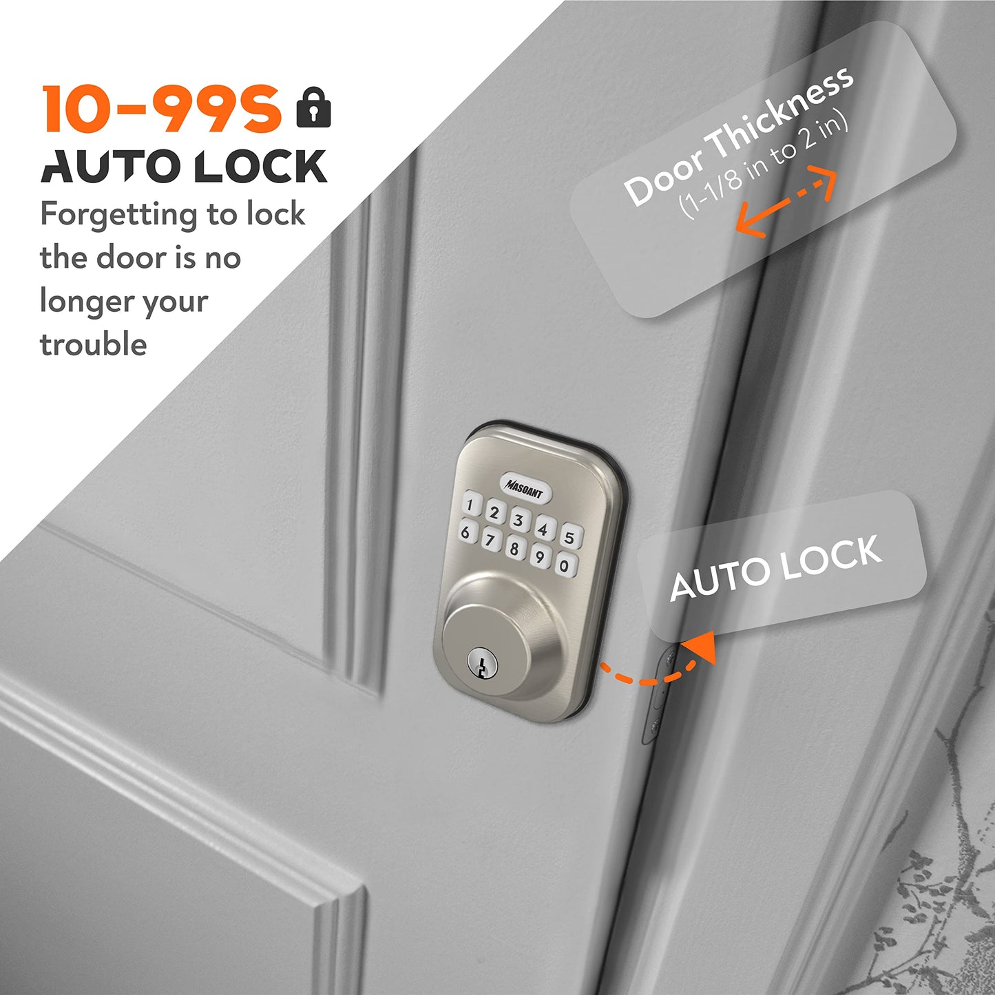 MASOANT Keyless Entry Smart Door Lock Electronic Keypad Deadbolt Lock with Keypads and Key Front Door Lock Set Auto Lock Anti-Peeping Password Weatherproofing Brushed Nickel