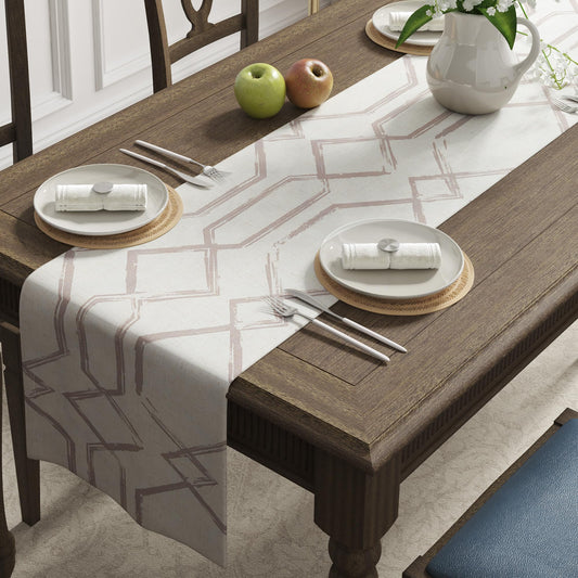 JINCHAN Linen Table Runner Moroccan Tile Print Kitchen Table Cloth 72 Inch Diamond Design Farmhouse Rustic Coffee Table Decor for Kitchen Dining Table Indoor Outdoor Decor 1 Panel Grey on Beige