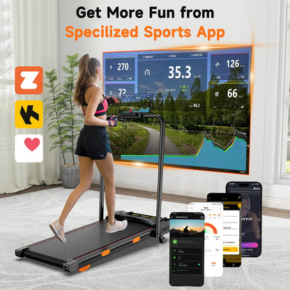 Fasion Trek Run Walking Pad Treadmill with Handle Bar, 6% Manual Incline & 0.6-7.5MPH, Under Desk Compact Treadmill with App Control, Safety Key, 300lbs Capacity, Double Deck Cushioning