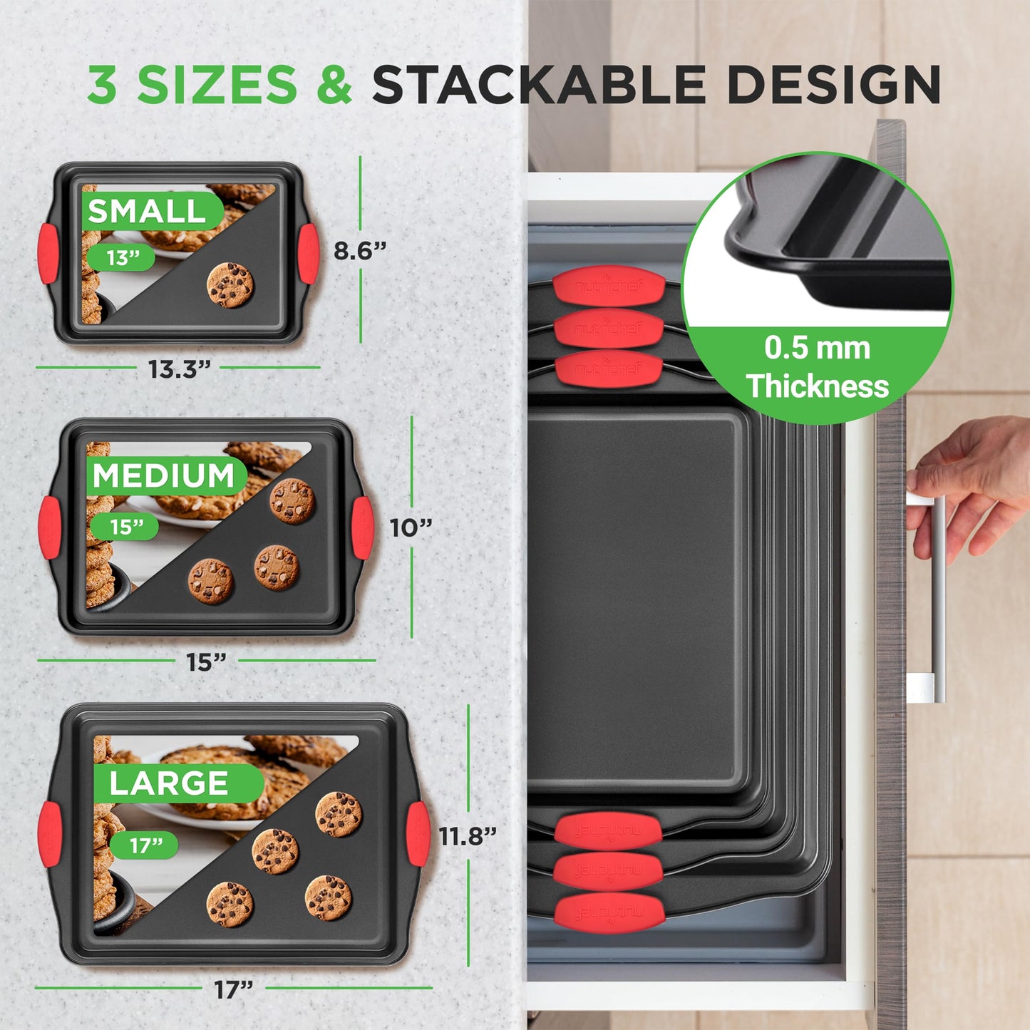 NutriChef 3-Piece Nonstick Baking Pan Set