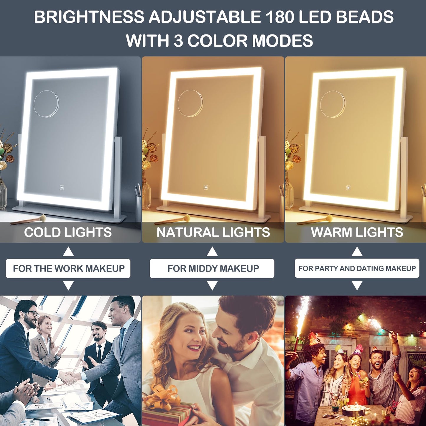 Large LED Makeup Mirror with Lights and Magnification