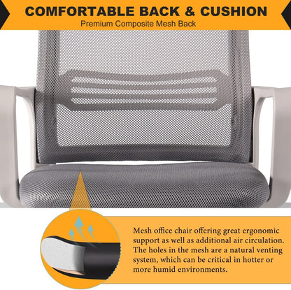 Desk Chair Ergonomic Mesh Home Office Chair, Mid Back Adjustable Computer Task Chairs Swivel Rolling Office Desk Chair, Grey