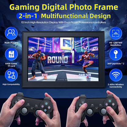 2024 NEW Retro Gaming Console With 10.1 Inch Frameo WiFi Digital Picture Frame 2K HD Output, 15000+ Plug and Play Video Games, 20 Emulator Console 2 in 1 Video Game Console With 2 Wireless Controllers