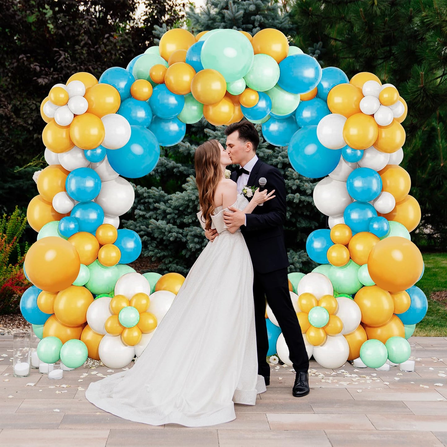 138Pcs Blue Yellow Balloon Arch Kit, Blue Yellow Balloon Garland with Maca Blue Yellow and White Latex Balloons, Blue Yellow Balloon Garland Arch Kit for Birthday Baby Shower Wedding Anniversary Party