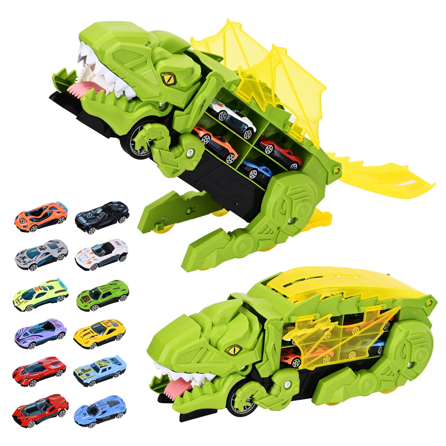 Transformable Dinosaur Truck Toy with 12 Cars