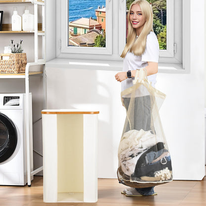 ELONG HOME Laundry Basket 100L Beige Collapsible Laundry Baskets with Removable Liner and Bamboo Handle