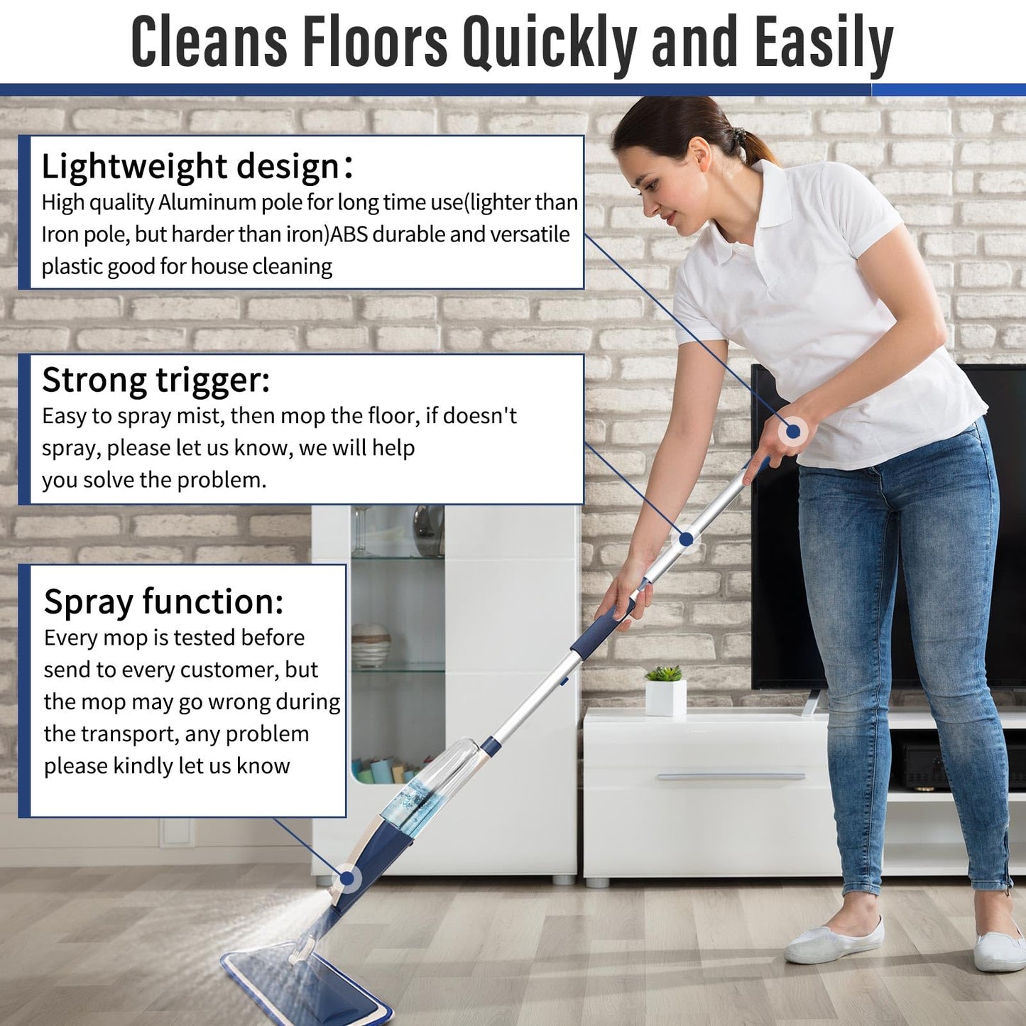 Mops for Floor Cleaning Wet Spray Mop with Refillable Spray Bottle and 3 Washable Microfiber Pads Home or Commercial Use Dry Wet Flat Mop for Hardwood Laminate Wood Ceramic, Purple