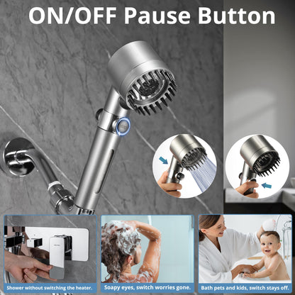 Iopsk Fitered Shower Head with Handheld for Hard Water, High Pressure Handheld Shower Heads with On Off Switch, Showerhead with Long Hose(Gun Grey,2 Filters)