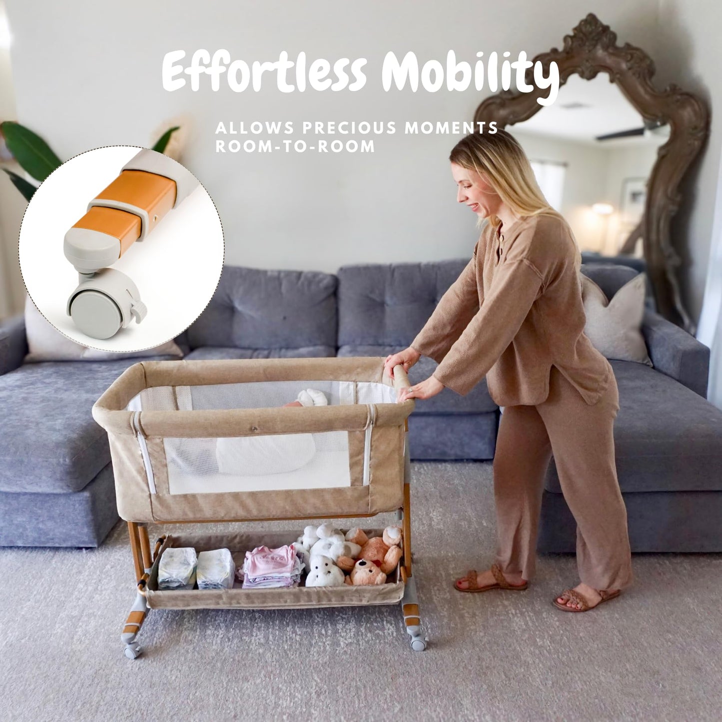 Convertible Baby Bassinet Bedside Sleeper with Wheels
