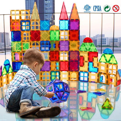 MAGBLOCK Magnet Building Tiles 130 Pcs 3D Toys Magnets Magnetic Blocks Set Preschool Toys Gifts