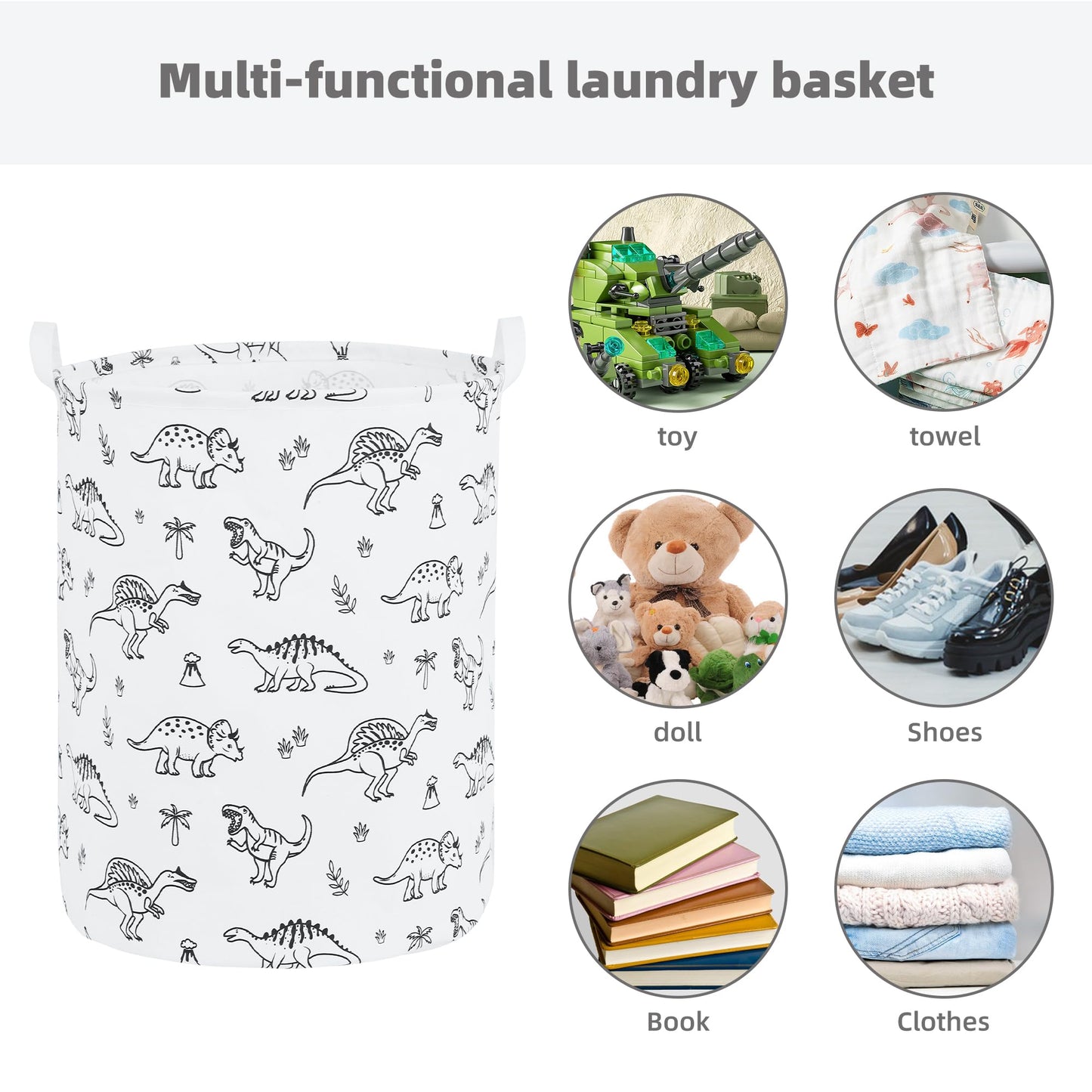 Foldable Baby Laundry Basket Hamper for Nursery Girl Boy kids Clothes laundry hamper basket Portable Tall Collapsible Cute Laundry Basket Organizer, Nursery Storage Basket with Handles (Dinosaurs)