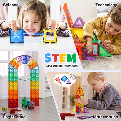 Meuzhen 120Pcs Magnetic Tiles with 2 Cars Toy Set, Diamond Magnet Tiles 3D Building Blocks, Toddler Montessori Toys for 3 4 5 6 Years, STEM Preschool Kids Sensory Educational Toys Gift for Boys Girls