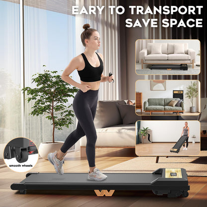 FUNRAY Walking Pad Treadmill - Under Desk Treadmill with 265LBS Weight Capacity, 2 in 1 Portable Walking Treadmill for Home/Office with Two Ways of Control, Compact Treadmill for Walking/Running-Wood