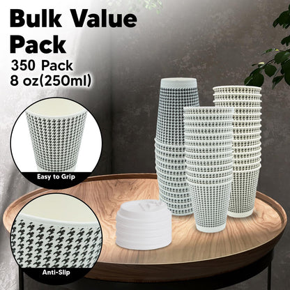TOPtoper 350 Pack 8 oz Insulated Disposable Coffee Cups with Lids, Double Wall Corrugated Paper Hot Cups Bulk To Go Disposable Cups for Hot Beverage or Cold Drinks Ideal for Cafes