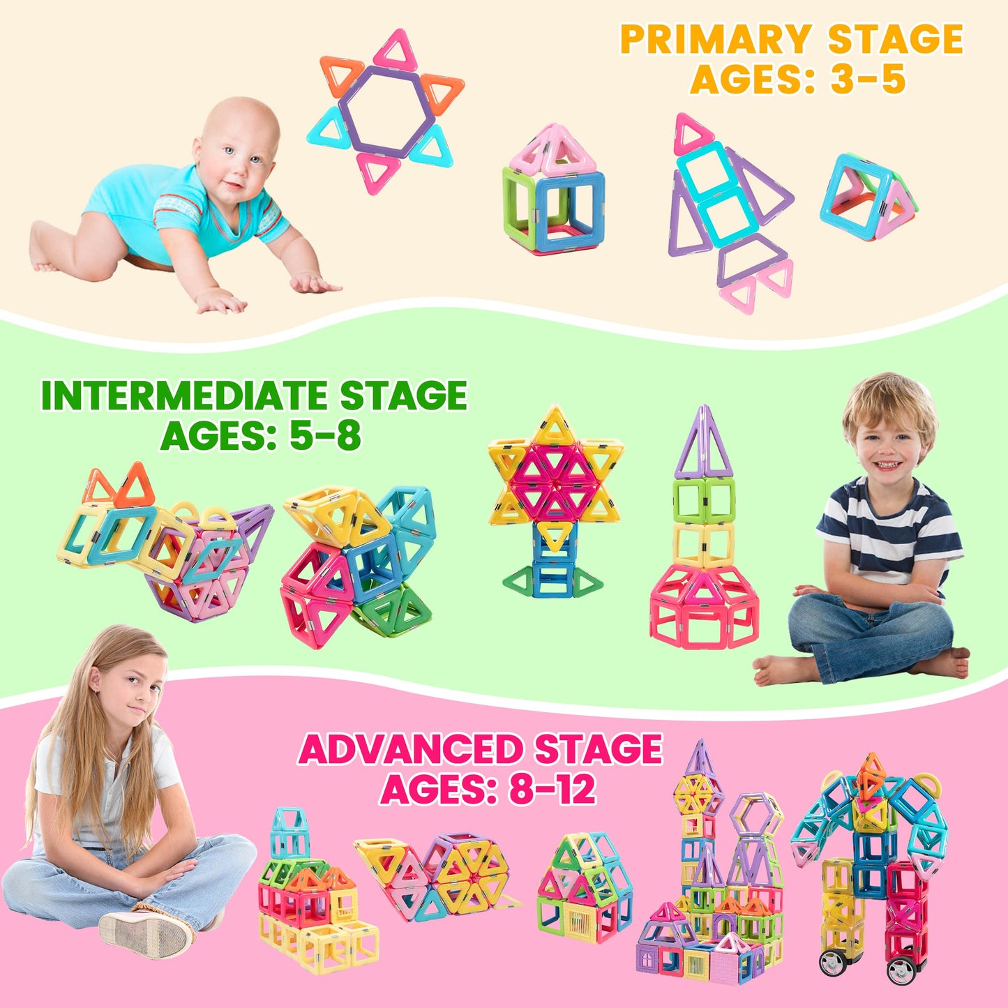 Magnetic Building Tiles Set for Kids 146 pcs