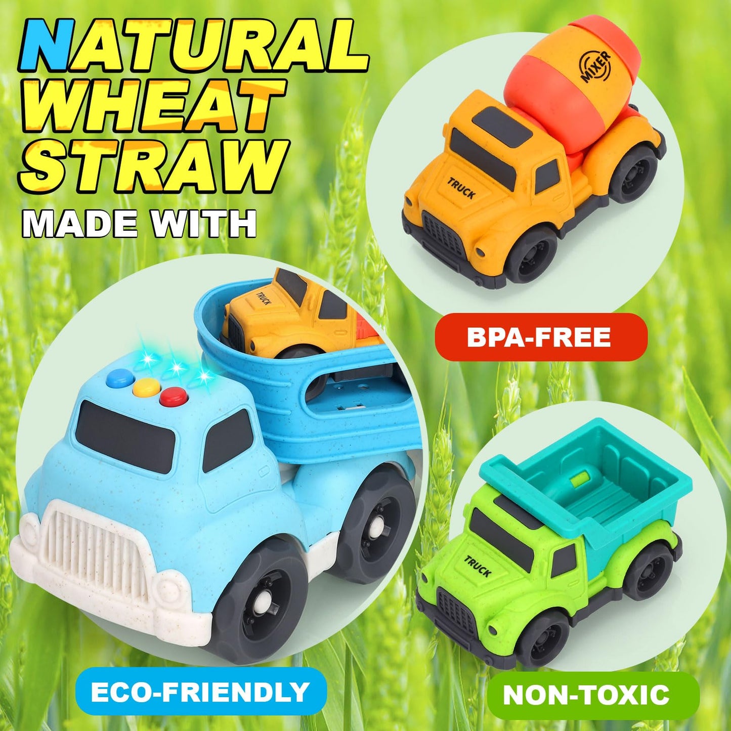 Wheat Straw Toy Cars for Toddlers 2-4