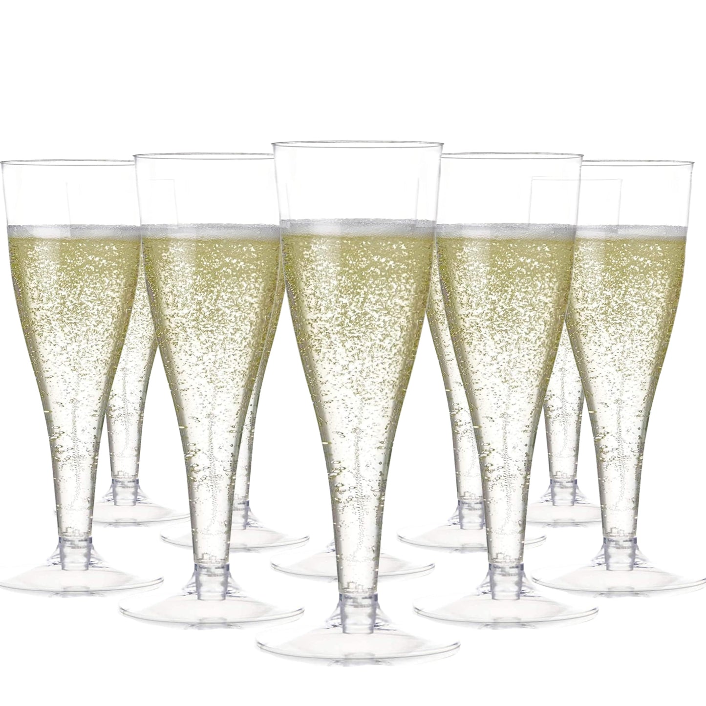 Prestee 100 Plastic Champagne Flutes - Disposable 4.5 oz Champagne Glasses for Weddings, Parties, and Toasting - Elegant Flutes for Mimosas and Cocktails - Clear Plastic Champagne Flutes