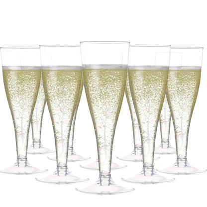 Prestee 100 Plastic Champagne Flutes - Disposable 4.5 oz Champagne Glasses for Weddings, Parties, and Toasting - Elegant Flutes for Mimosas and Cocktails - Clear Plastic Champagne Flutes