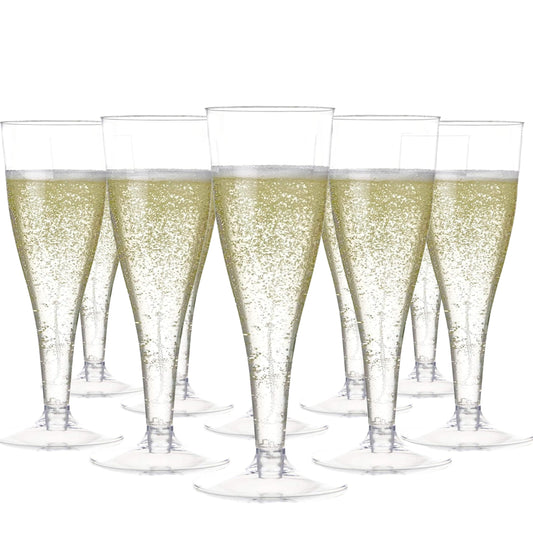 Prestee 100 Plastic Champagne Flutes - Disposable 4.5 oz Champagne Glasses for Weddings, Parties, and Toasting - Elegant Flutes for Mimosas and Cocktails - Clear Plastic Champagne Flutes