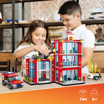 Fire Station Building Blocks Set with Vehicles