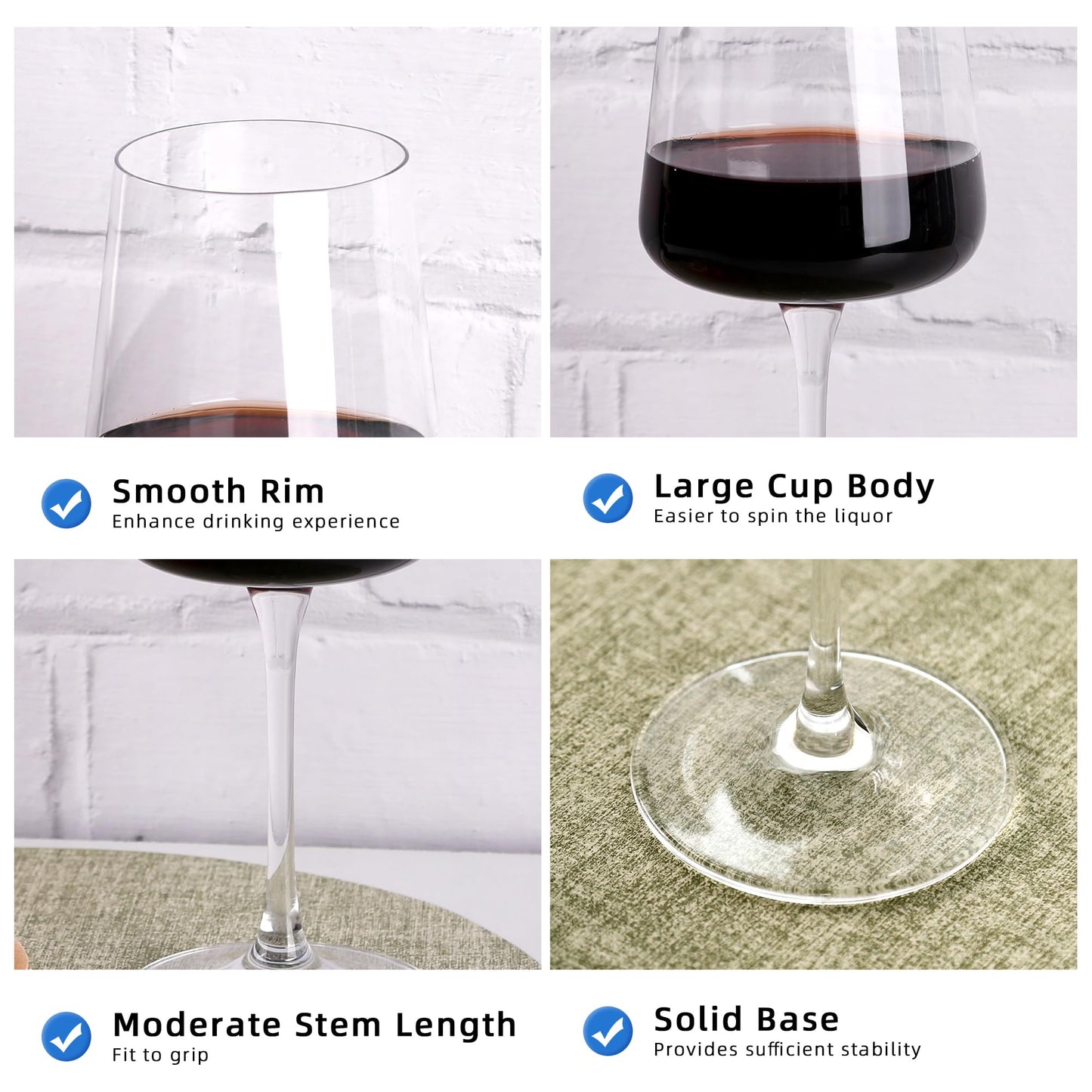 YIBEZ Set of 4 Crystal Red Wine Glasses