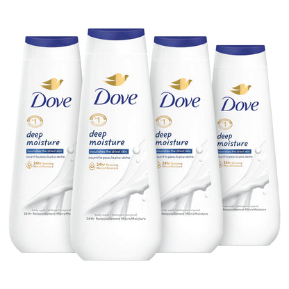 Dove Body Wash Deep Moisture 4 Count For Dry Skin Moisturizing Skin Cleanser with 24hr Renewing MicroMoisture Nourishes The Driest Skin 20 oz